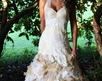 Artistic Wedding Dress, Boho Bridal Gown, Indie Wedding Dress, Alternative Wedding Dress, Halter, Ruched Bodice, Beach Wedding Dress, Silk