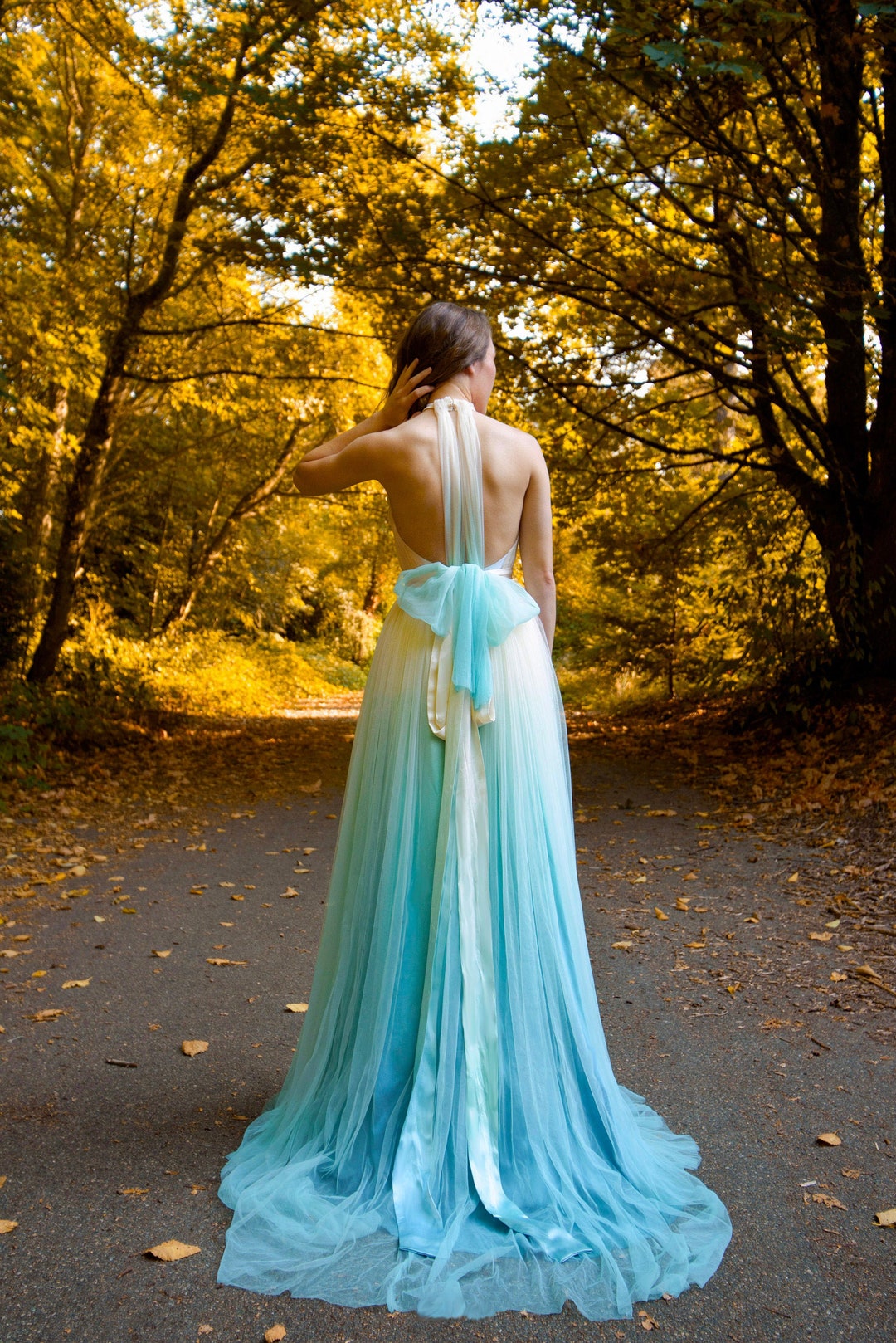 Ombre Wedding Dress, Blue Wedding Dress, Tulle Wedding Dress, Boho Wedding  Dress, Wedding Gown, Beach Wedding Dress, Halter Wedding Dress