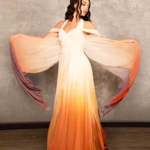 Sunset Ombre Wedding Dress, Chiffon Wedding Dress, Silk Wedding Dress, Colorful Wedding Dress, Flowy Wedding Dress, Beach Wedding Dress image 2