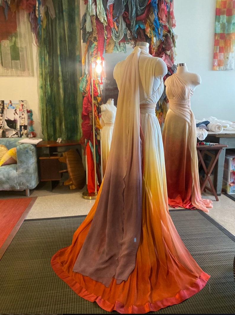 Sunset Ombre Wedding Dress, Chiffon Wedding Dress, Silk Wedding Dress, Colorful Wedding Dress, Flowy Wedding Dress, Beach Wedding Dress image 4