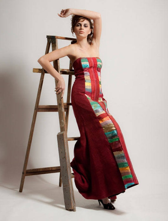 Rainbow Dress, Silk Dress, Red Dress, Evening Gown, Red Wedding Dress, Boho Wedding Dress, Silk Gown, Strapless Dress, Maxi Dress, Silk