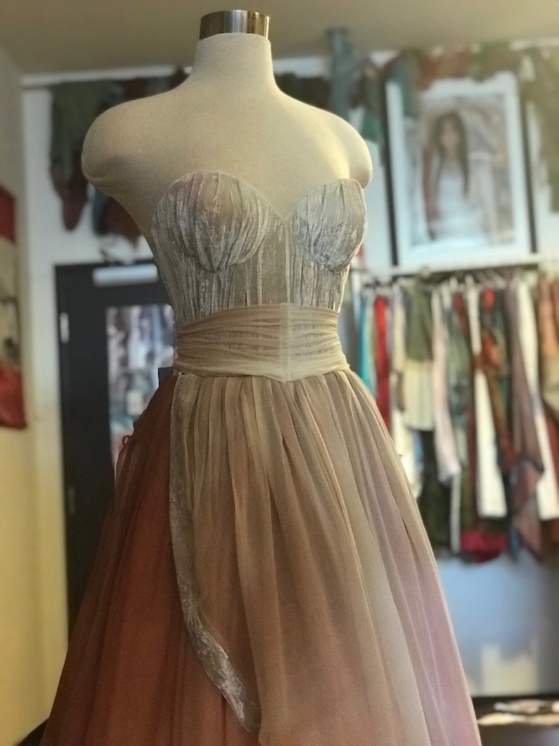 Ombre Wedding Dress, Pink Wedding Dress, Silk Wedding Dress, Boho Wedding Dress, Wedding Dress, Beach Wedding Dress, Bustier Wedding Dress image 7