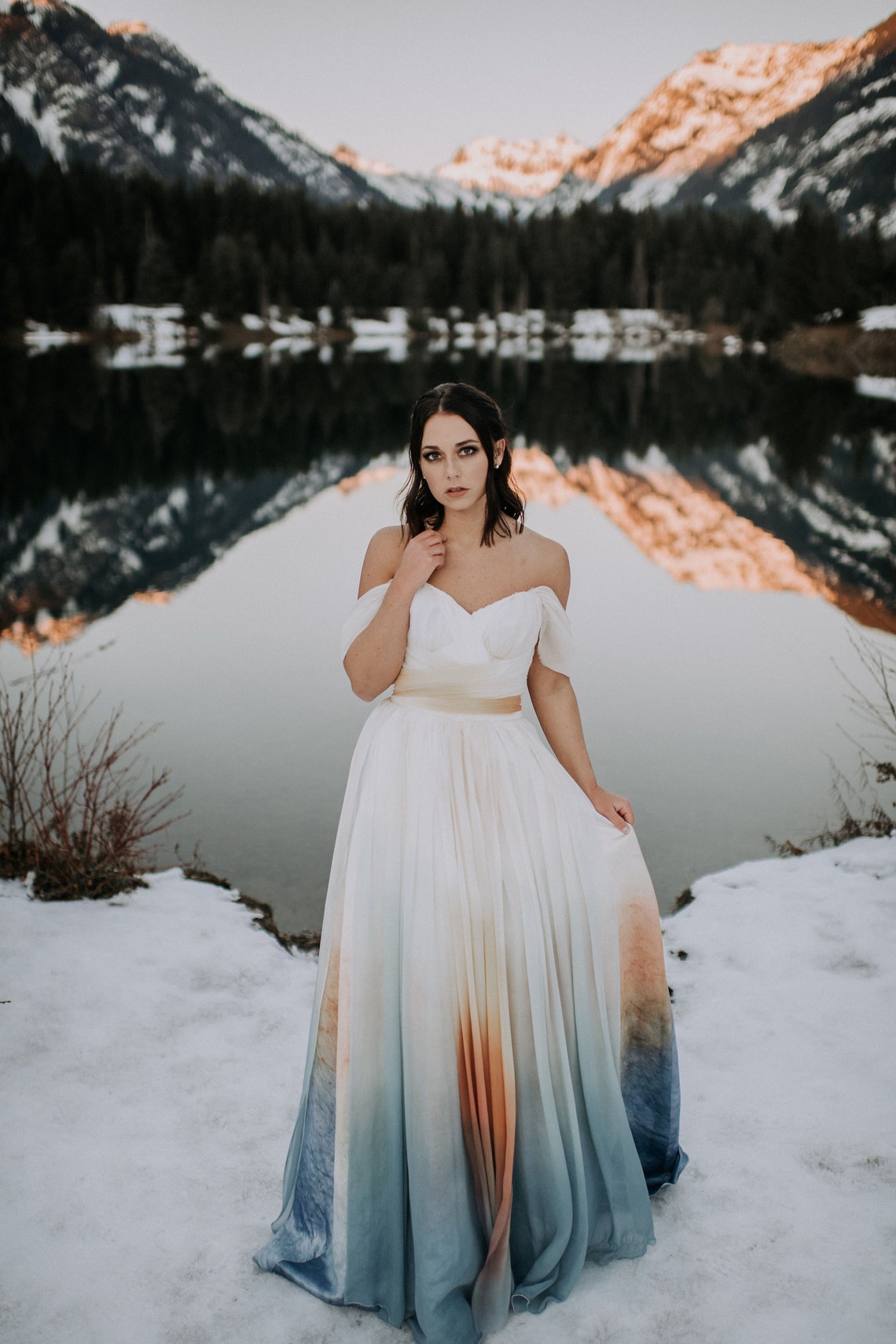 Blue Ombre Wedding Dress Sunset Wedding Dress Silk Chiffon image 4