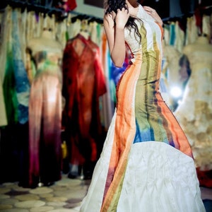 Rainbow Dress, Asymmetrical Wedding Dress, Colorful Evening Gown, Silk ...