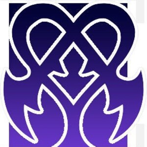 Peut inclure: Motif abstrait violet et blanc en forme de cœur avec un effet dégradé. Le motif est souligné de blanc et présente un style angulaire et net.