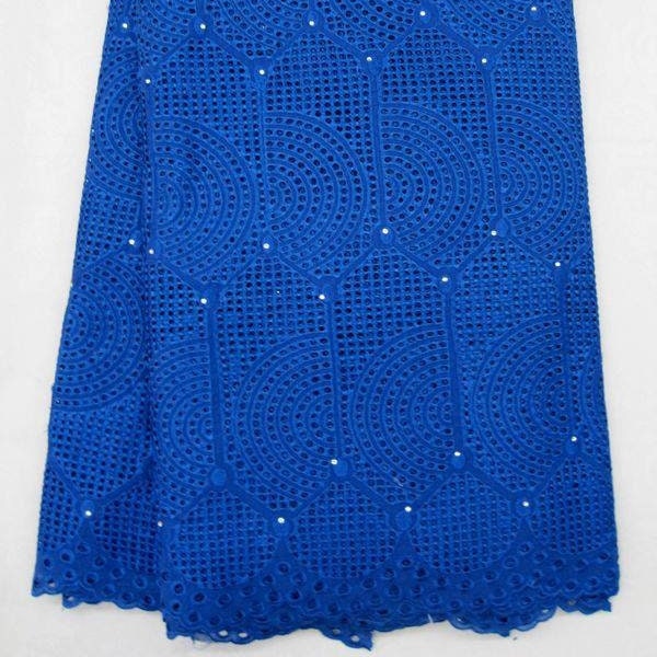 Swiss Voile Lace/ Quality Nigerian Lace/ Cotton Crochet Lace Fabric With Stones/ Quality African Swiss Voile Lace/5 Yards /Royal Blue/SV0032