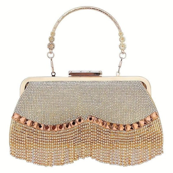 Tassel Rhinestone Handbags/Fashionable Evening Clutch Bag With Chain Straps/Evening Purse/Cocktail Party Purse/ Wedding/Prom/Party Bag #001