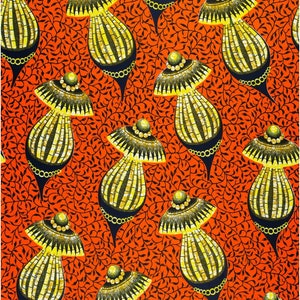 Authentic Vlisco Super Wax/Dutch Wax/African Wax/Orange &Yellow Geometric Pattern 6Yards/Pagne Africaine/Quality Super Hollandais Ankara/#14