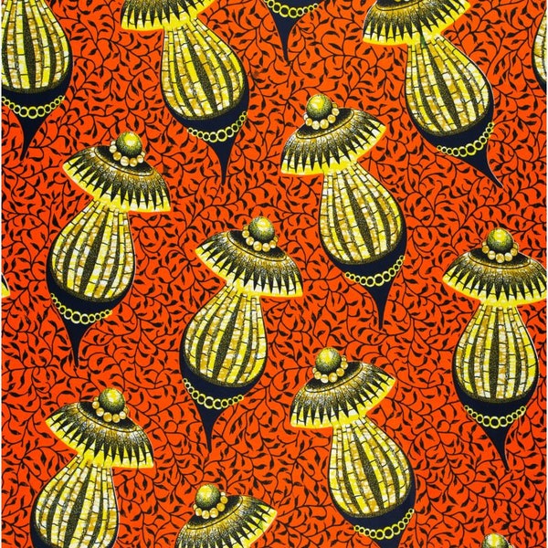 Authentic Vlisco Super Wax/Dutch Wax/African Wax/Orange&Yellow Geometric Pattern 6 Yards/Pagne Africaine/Super Quality Hollandais Ankara/#14