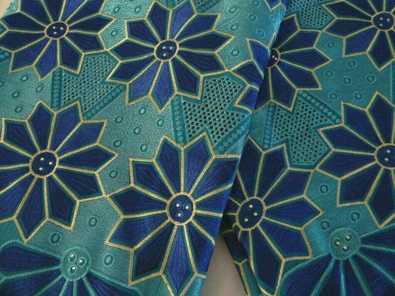 Swiss Voile LaceSewing FabricCottonPoly Lace Fabric With StonesQuality African Voile LaceEmbroidered Pattern Blue5 Yards #024