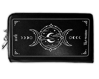 The Moon Tarot Wallet - Large | Witchy Things, Gothic Wallet, Zipper Closure, Vegan Materials, 12 Card Slots