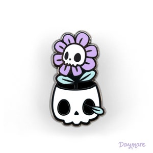 Skull Planter Enamel Pin - Purple and Mint - Goth Gift - Lapel Pin - Creepy Cute