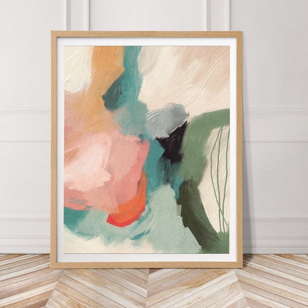 Neutral Beige Colorful Pastel Abstract Printable Wall Art Modern Print Downloadable Art Turquoise Pink Boho Wall Art Abstract Painting