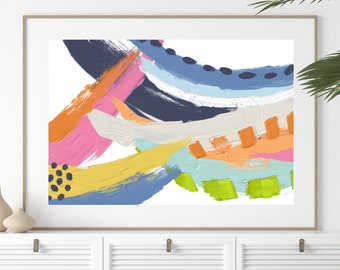 Colorful Abstract Printable Wall Art Painting Downloadable Art Brush Stroke Minimalist Nursery Tropical Coastal Print Modern Beach House Art