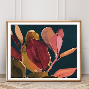 Navy Blue Botanical Art Print: Modern Floral Leaves (Digital Download)