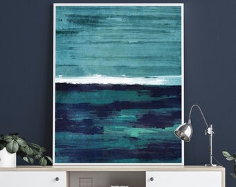 Ocean Abstract Art Printable Wall Art Coastal Beach House Decor Painting Downloadable Art Minimalist Navy Blue Turquoise Minimal Modern Art