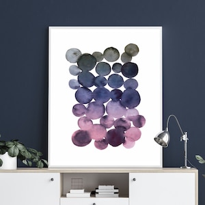Modern Watercolor Abstract Geometric Print: Purple & Gray Minimalist Downloadable Digital Art