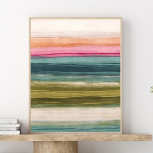 Colorful Abstract Landscape Printable Wall Art Coastal Beach House Wall Art Print Instant Digital Download Tropical Stripes Art Print