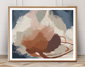 Impression d'art paysage abstrait neutre : bleu marine, rouille, terre cuite (téléchargement numérique)
