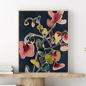 Vintage Floral 2 Navy Blue Botanical Plant Floral Abstract Flowers ...