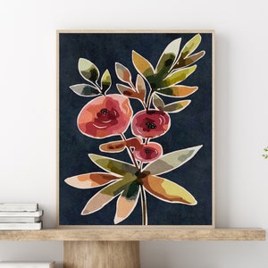 Vintage Floral 3 Navy Blue Botanical Plant Floral Abstract Flowers Printable Wall Art Colorful Instant Digital Download Illustration Print