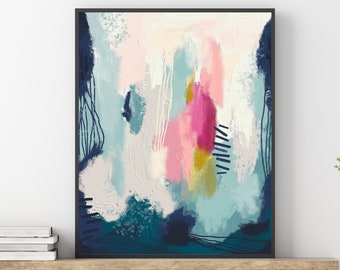 STRENGTH Abstract Painting Wall Art Printable Downloadable Art Minimalist Navy Blue Pink Art Modern Acrylic Art Contemporary