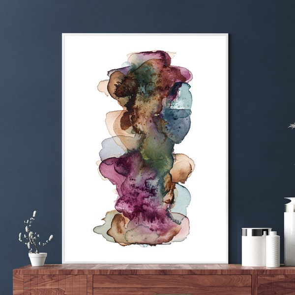 Watercolor Abstract Printable Wall Art Download Instant Art Print Minimalist Coastal Art Painting Muted Jewel Tone Abstract Art