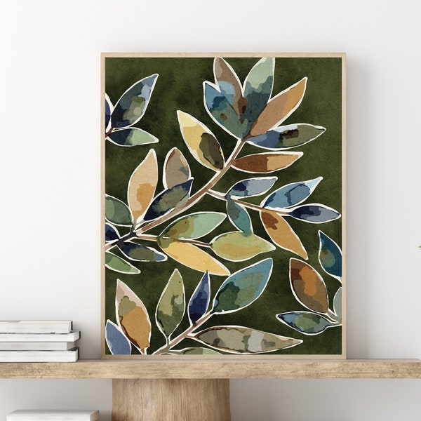 Abstract Botanical Plant Leaves Boho Printable Wall Art Emerald Green Neutral Art Nature Plant Life Digital Downloadable Instant Art Print