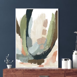 Neutral Abstract Art Print: Blue Green Boho Painting (Downloadable)