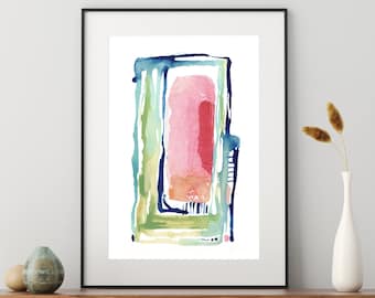 Watercolor Abstract Printable Wall Art Expressive Painting Modern Blue and Green Neutral Pink Wall Art Coastal Beach House Digital Download