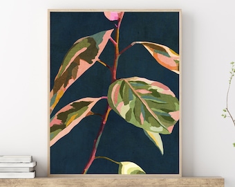 Navy Blue Abstract Floral Plant Printable Wall Art Botanical Leaves Neutral Boho Art Digital Downloadable Instant Download Living Room Art