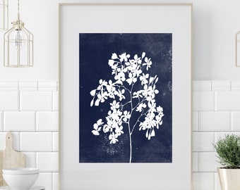 Navy Blue Botanical Floral Printable Wall Art Downloadable Art Illustration Instant Art Minimalist Art Wildflower Plant Modern Art Abstract