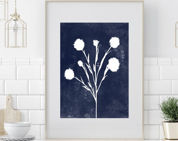 Navy Blue Botanical Floral Printable Wall Art Downloadable Art - Etsy