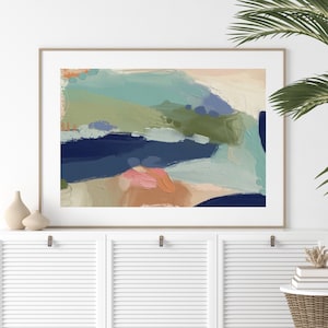 Arte de parede abstrata azul esverdeada neutra para impressão Pintura contemporânea moderna para download Arte colorida para impressão de arte de parede abstrata costeira