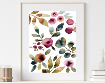 Watercolor Floral Abstract Flowers Printable Downloadable Instant Art Print Colorful Girls Nursery Art Watercolor Botanical Plant Painting