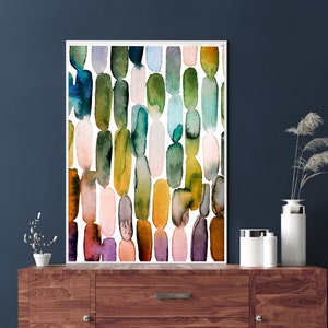 Modern Geometric Watercolor Abstract: Minimalist Coastal Print - Instant Downloadable Neutral Wall Art