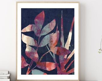 Colorful Abstract Botanical Floral Plant Printable Wall Art Leaves Flowers Modern Monotype Art Painting Neutral Art Print Digital Download