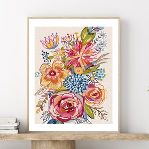 Kleurrijke abstracte bloemen olie pastel bloemen afdrukbare Wall Art Plant illustratie meisjes kinderkamer kinderen kunst Instant Digitale Download Art Print