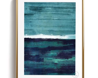 Coastal Abstract Art Print: Navy Blue Ocean - Landscape Painting - Digital Download