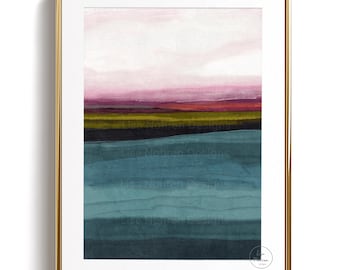 Vibrant Abstract Landscape Printable: Modern Minimalist Wall Art for Coastal Home Decor