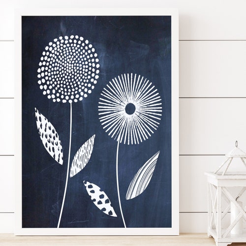 Navy Blue Botanical Floral Printable Wall Art Downloadable Art - Etsy