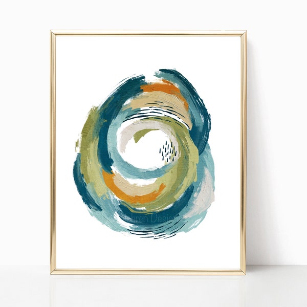 Abstract Printable Wall Art Painting Downloadable Colorful Abstract Print Modern Geometric Circle Painting Turquoise Aqua Orange Wall Art