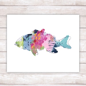 Bunte Fische Kunst - Druckbare Wandkunst - Abstrakter Fischdruck - Küstenstrandkunst Meerlebensfischereikunst - Kinderzimmerdruck - Digital Art