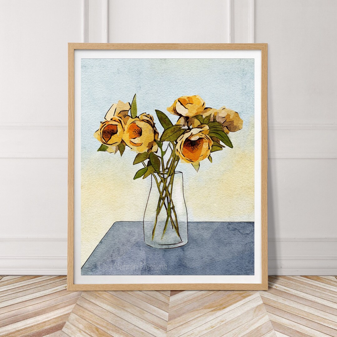 Modern Abstract Yellow Floral Illustration Printable Wall Art Botanical