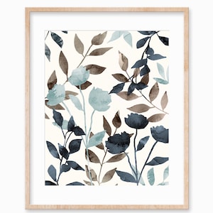 Neutral Watercolor Abstract Plant Navy Blue Floral Wall Art Downloadable Printable Instant Minimalist Art Botanical Flower Art