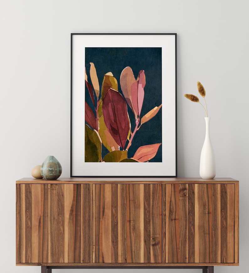 Navy Blue Abstract Floral Plant Printable Wall Art Botanical Leaves Neutral Boho Art Digital Downloadable Instant Download Living Room Art image 6