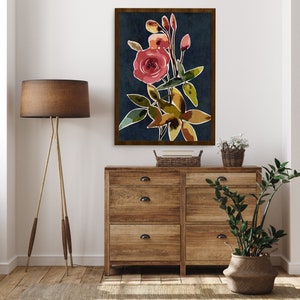 Vintage Floral 1 Navy Blue Botanical Plant Floral Abstract Flowers ...