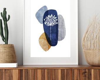 Abstract Art Printable Botanical Art Mid Century Modern Geometric Art Abstract Minimalist Neutral Art Navy Decor Digital Downloadable Art