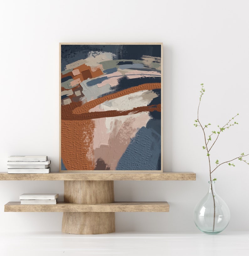 Rust 2597 Neutral Abstract Art Print: Navy, Rust & Terracotta Tones - Digital ...