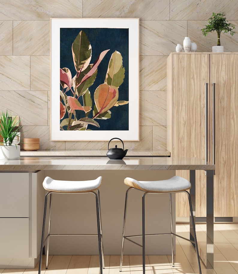 Navy Blue Abstract Floral Plant Printable Wall Art Botanical Leaves Neutral Boho Art Digital Downloadable Instant Download Living Room Art image 7